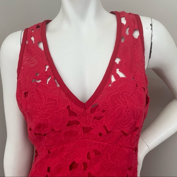 NANETTE LEPORE Red Lace Appliqué A-Line Fit & Flare V-Neck Dress - Picture 5 of 11